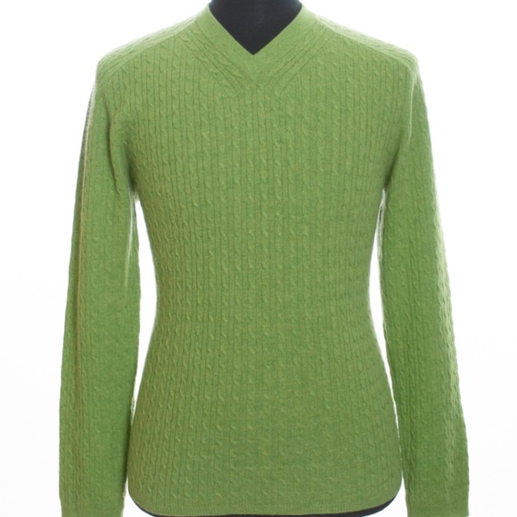 Robert Graham Green Cashmere V-Neck Sweater VGUC - Picture 2 of 5